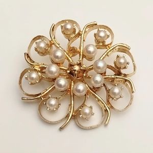 Antique Victorian 14K Gold Natural Pearl Open Flower Pin Brooch
